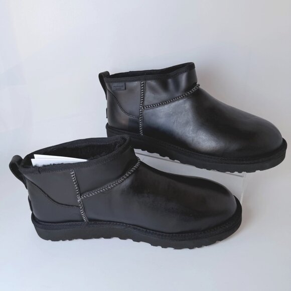 UGG Black Classic Ultra Mini Boots Regen Leather Winter Boots Men Size 10 - Picture 4 of 9